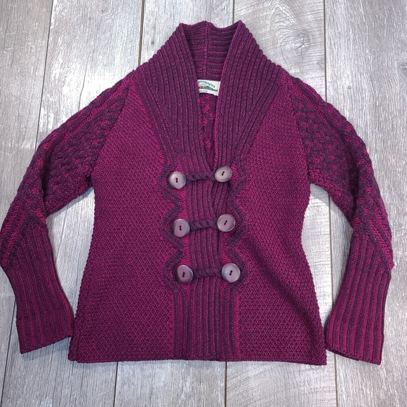 Aran Crafts Sweaters - Aran Crafts Cardigan Womens Large Purple Merino Wool Button Sweater Ireland
